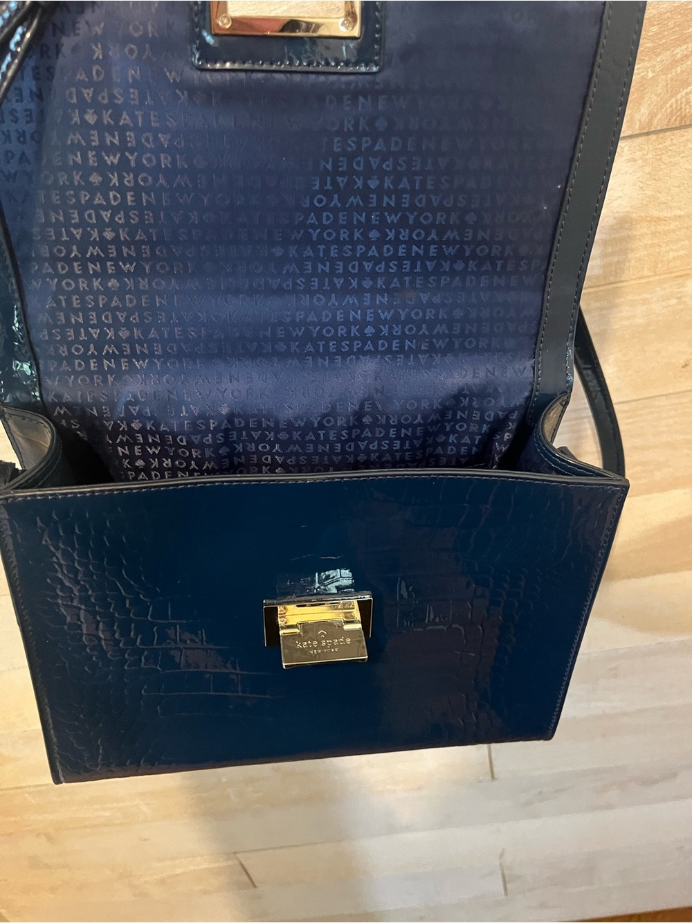 Kate Spade Knightsbridge Doris satchel navy blue patent croc embossed leather - Picture 12 of 14